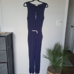 Pink Lily Blue jumpsuit jogger style functional pockets size Small